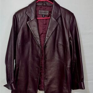 Brown Purple Leather Jacket Blazer Jaclyn Smith Large